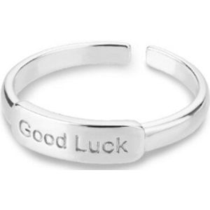 Ring stainless steel ''good luck'' tekst ring, roestvrijstaal, zilverkleurig