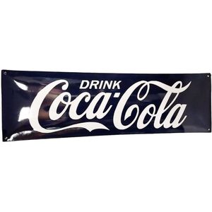 Coca-Cola Logo Donkerblauw Emaille Bord - 70 x 22cm