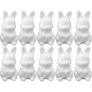 10x Piepschuim konijnen/hazen decoraties 8 cm hobby/knutselmateriaal - Knutselen DIY mini konijn/haas beschilderen - Pasen thema paaskonijnen/paashazen wit