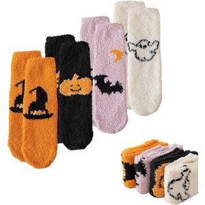 Halloween - Enkelsokken - Huissokken - Sokken - Winter Warme Slaapsokken - Pantoffelsokken - Halloween Cozy Fuzzy Sokken - Dames Fuzzy Sokken - 4 Paar - Halloween Cadeaus