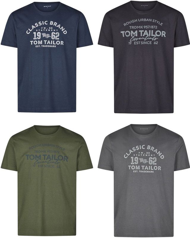 Tom Tailor - T-Shirt - Veelkleurig - 4-Pack - Ronde Hals - Regular Fit