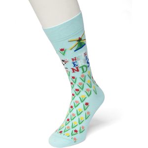 Bonnie Doon Heren Sokken met Holland Print maat 40/46 Licht Blauw - Thema Sokken - Nederland - Souvenir - Cadeau Sokken - Word je Happy en vrolijk van - Zacht Katoen met Gladde Teennaad - Comfortabel - Perfect Cadeau - Blue Light - BT992113.148