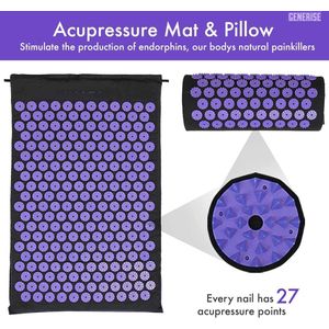 Acupressuurmat en Kussen Set voor Rug-, Nek- en Spierpijnverlichting, Draagbare Mat met Tas
