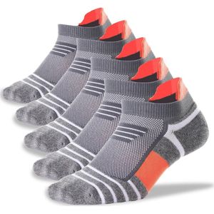 Gewatteerde Atletische Enkelsokken voor Training - Geurvrij, Vochtafvoerend, en Comfortabele Boogcompressie (5 Paar) - Oranje, Large-X-Large