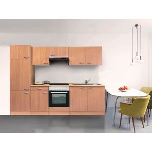 Goedkope keuken 270  cm - complete keuken met apparatuur Gerda  - Beuken/Beuken  - keramische kookplaat  - afzuigkap - oven  - spoelbak