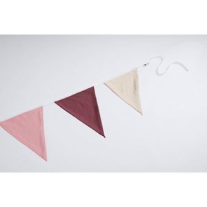 Vlaggenlijn van stof | Sweet Spring - 5 meter / 18 vlaggetjes - Roze, Paarse, Beige driehoek vlaggetjes - Verjaardag slinger / Babykamer decoratie - Stoffen slingers handgemaakt & duurzaam