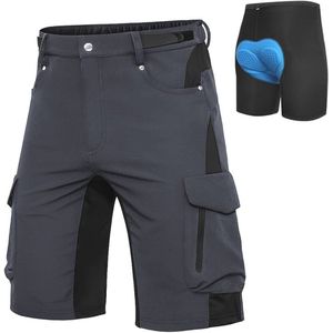 Ademende MTB-broek voor heren - Sneldrogende Fietsbroek met Verstelbare Sluitingen - Comfortabele Baggy Shorts in Donkergrijs
