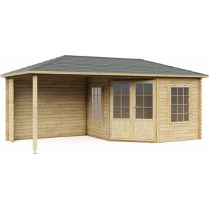 Interflex blokhut met overkapping – tuinhuis – geïmpregneerd hout – inclusief dakbedekking - 3055Z - 576 x 300