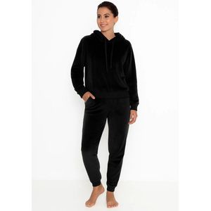 Apollo dames huispak Fleece - Lounge set dames - Vrouwen warm pyjama pak - loungewear dames - S - Zwart