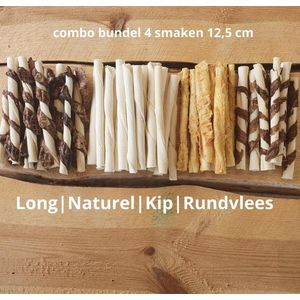 Aware Pet Products - Combo bundel 50 stuks Twist Sticks - 12,5 cm - 4 smaken: Naturel | Long | Rundvlees | Kip - hondensnack - kauwstaafjes -