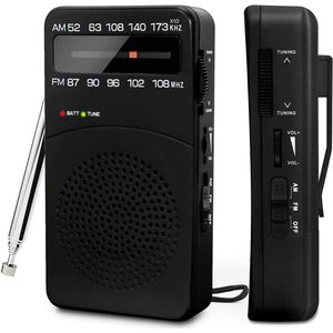 Transistor Radio Op Batterijen - Transister AM(MW)/FM - Draagbare Mini Noodradio - Radio Voor Rampen - Pocket Radio Speler - Zwart