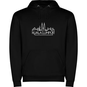 Zwarte unisex hoodie met “ Skyline Kuala Lumpur – Vakantiegevoel – Strak – Modern “ Print Full Color Color merk Roly maat S