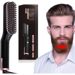 Luxe Baardstijltang voor mannen, elektrische stijltang, baardborstel met 3 temperatuurinstellingen en bescherming tegen verbranding, 2-in-1 lonische stijltang, 30 seconden opgewarmd