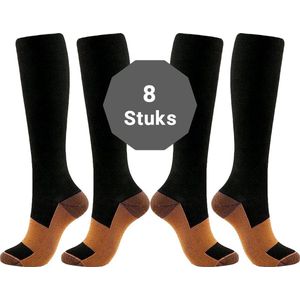 Kalasell® - 8 stuks (4 paar) - Compressie sokken - Compressie kousen - 20-30 mmHg - Sport sokken - Kousen - Steunkousen - Reissokken - Reiskousen - Zwart - Maat 41/46