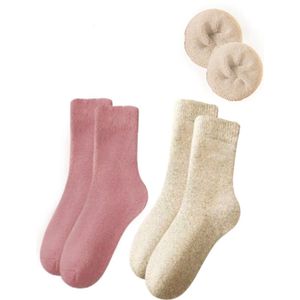 2 Paar Dikke Winter Sokken roze, beige - Alpaca wol Thermo Wollen damessokken - Extra Warm & Ademend - Elastisch Maat 36-41- Wintersokken| Meisje| Dames| Vrouwen