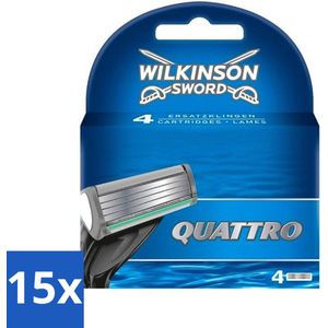 Wilkinson - Navulmesjes Quattro - Met Precisietrimmer - 4 scheermesjes - Bulkverpakking - 15 stuks