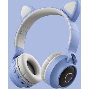 WizBay Premium Select® CAT Ear KIDS LED Headset met Microfoon - LED op de Buitenkant - HD Bluetooth Phone Call - Ingebouwde Microfoon - SD Card - Verstelbare Hoofdband - Soft Zuurstof doorlatend Ear Pads - Kleur Grijs Binnenkant - Blauw Buitenkant