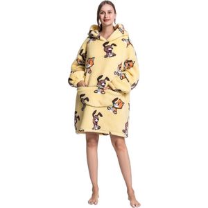 Katjes & puppies fleece deken met mouwen en capuchon ��– fleece hoodie – fleece kleed met capuchon en mouwen – maat XS t/m XL – TV plaid met mouwen - 90 cm - chillen – relax outfit – geel - Badrock