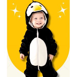 BoefieBoef Pinguïn Dieren Onesie & Pyjama voor Peuters en Kleuters - Kinder Verkleedkleding - Dieren Kostuum Pak - Wit Zwart