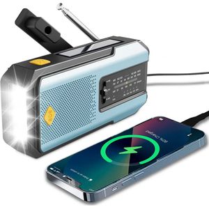 Professionele Draagbare Noodradio - Radio - AM/FM/NOAA Weerradio - 3 LED Zaklamp - Solar & USB Oplaadbaar - Powerbank Functie - Ideaal voor Noodsituaties & Outdoor - BLAUW
