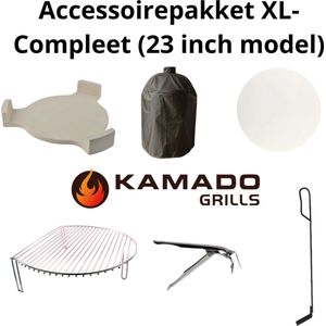 Kamado Grills - Accessoirepakket - 23 inch kamado - Regenhoes, Deflector, Pizzasteen, Grillklem, Aspook en Grill expander