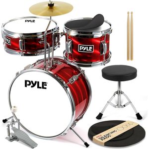 Pyle Drumstel voor Kinderen- 3-delige Drummer Kit voor Beginners - 33 cm Bassdrum met Snaartrommel, Bekken,Verstelbare Drumkruk,Demppads en Drumstokken