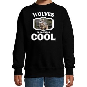 Dieren wolven sweater zwart kinderen - wolfs are serious cool trui jongens/ meisjes - cadeau wolf/ wolven liefhebber - kinderkleding / kleding 98/104