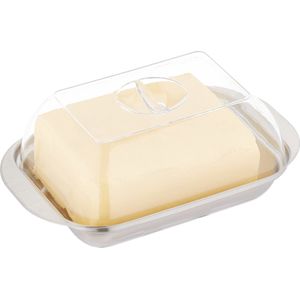 Relaxdays botervlootje - rvs en kunststof - boterschaaltje met deksel - 250 g boter