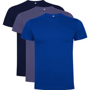 3 Pack Roly Dogo Premium Heren T-Shirt 100% katoen Ronde hals Konings Blauw, Denim Blauw, Donker Blauw Maat S