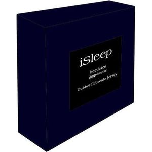 iSleep Dubbel Jersey Hoeslaken - Tweepersoons - 130/140x200 cm - Donker Blauw