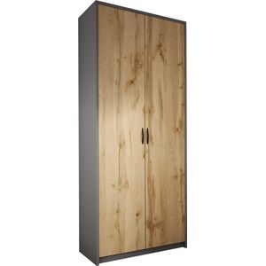 Meubel Square - Kledingkast Slimo 2 - Antraciet / Eiken - 74x180x35 cm (BxHxD) - Slaapkamer - Garderobekast - Opbergkast