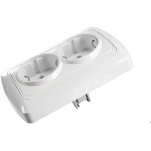 Wit 2-voudig inbouwstopcontact op sokkel voor schakelaars