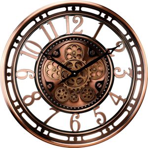Fresco - Wandklok - Koper/Bronze - Ø 53,5 cm - Bewegende Tandwielen - Industrieel Design