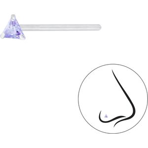 Joy|S - Zilveren neuspiercing driehoek zirkonia lila paars 2 stuks