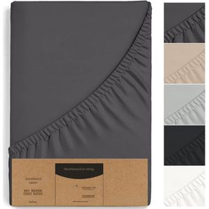 Premium Hoeslaken 140x200cm Tot 160x200cm - 100% Jersey Katoen - Antraciet Zwart - Oeko-TEX Made In Green - Voor Matrassen 15-25cm Hoog - Extra Zacht En Ademend