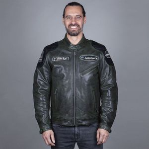 Helstons Trevor Leather Rag Green Black Jacket L - Maat - Jas