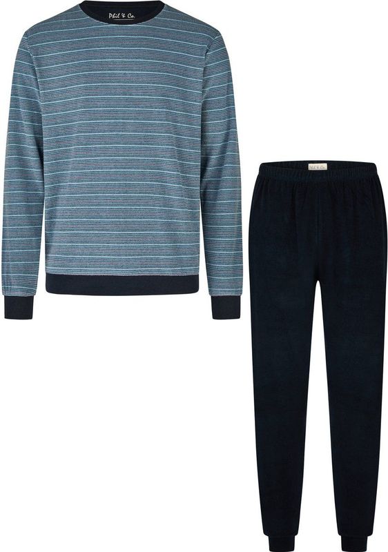 Phil & Co - Heren Winter Pyjama Set - Lichtblauw/Donkerblauw - Badstof