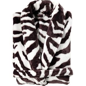 Zohome Zebra Badjas Lang - Flanel Fleece - Maat XL - Black/White - Badjas Dames - Badjas Heren