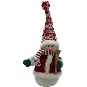 Sneeuwpop - kerstfiguur - wit/rood - kerst