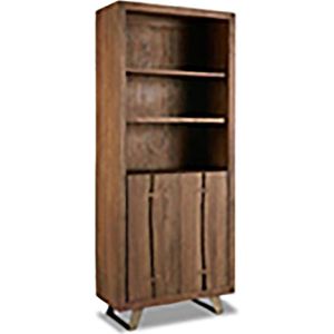 OHNO Furniture Corbin Boekenkast - Retro Meubels, Walnoothout, RVS, Zwart, Industrieel