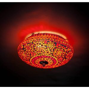 Oosterse mozaïek plafondlamp Indian Design | 2 lichts | rood / oranje | glas / metaal | Ø 38 cm | eetkamer / woonkamer / slaapkamer | sfeervol / traditioneel / modern design