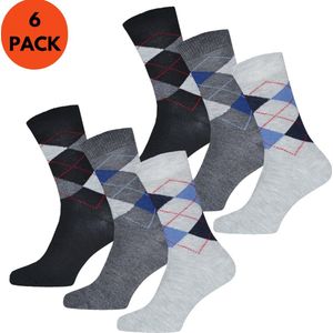 Sokken Heren | Katoen | 6 paar | Ruit Print | Blauw Grijs Zwart | Maat 43-46 | Heren Sokken | Lange Sokken
