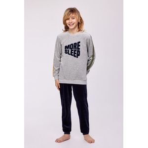 Woody Studio pyjama velours jongens/heren - grijs - more sleep - 232-12-QRM-V/128 - maat XXL