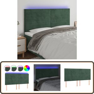 vidaXL Hoofdbord LED - Donkergroen - 200x118/128 cm Hoofddekbed - Led Verlichting - Velvet - Comfortabele Stoffering - Slaap Accessoires