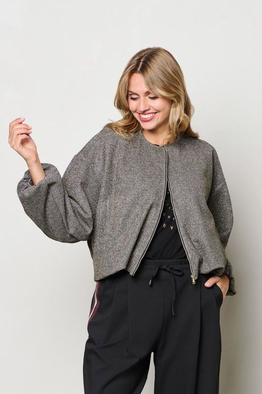 &Co - Dames - Lichtgewicht Jas - Grijs - Jersey Glitterstof