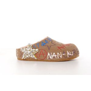 NAN-KU dames slipper suede lichtgroen, bedrukt en met strass