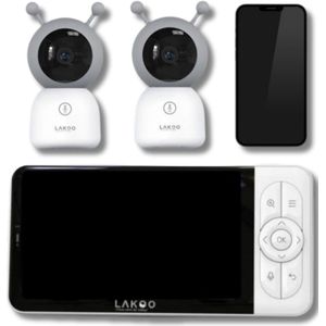 LAKOO® BabyGuard Pro 6T - Babyfoon met Camera en app - Extra Camera - HD - 5 inch monitor - Met Lamp - Nachtzicht - Bewegingsdetectie - Terugspreekfunctie - Slaapmuziek - Wifi - Draaibaar