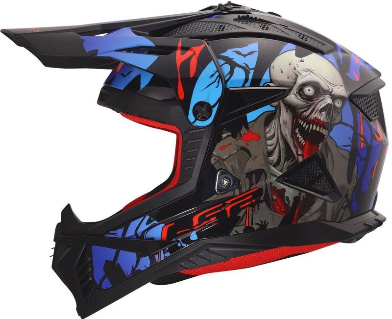 LS2 MX708 Fast II crosshelm Zombie II glans zwart rood blauw XS