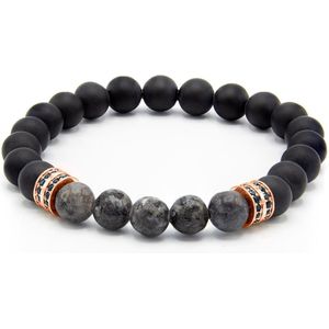 Victorious Natuurstenen Kralen Armband Heren – Brons - Zwart - 18cm