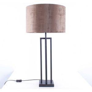 Tafellamp vierkant met velours kap Roma | 1 lichts | bruin / zwart | metaal / stof | Ø 40 cm | 79 cm hoog | tafellamp | modern / sfeervol / klassiek design